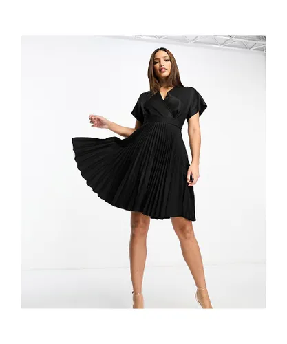 Closet London Womens Tall wrap front pleated midi skater dress in black