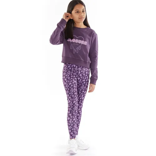 Closure London Girls Scribble Sweatshirt And Leggings Set Purple