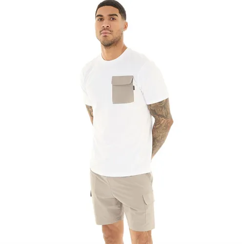 Closure London Mens Contrast Pocket T-Shirt And Shorts Co-ord White/Sand