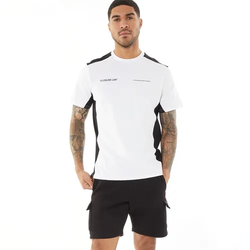 Closure London Mens Cut And Sew Panel T-Shirt And Shorts Co-Ord White/Black