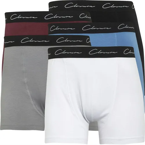 Closure London Mens Single Jersey Five Pack Boxer Shorts Burgundy/Black/Washed Blue/Ice Grey/White