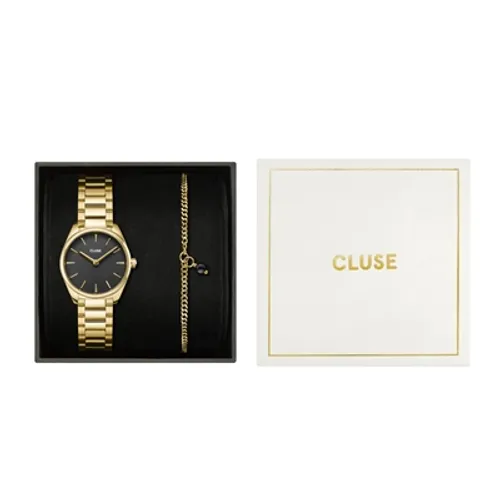 CLUSE Gold Colour Giftbox Féroce Mini Watch and Black Bracelet - Gold
