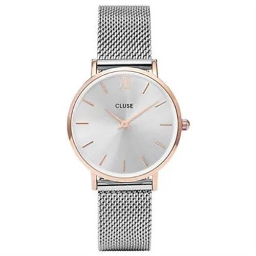 CLUSE Minuit Rose Gold & Silver Mesh Watch - Rose Gold & Silver
