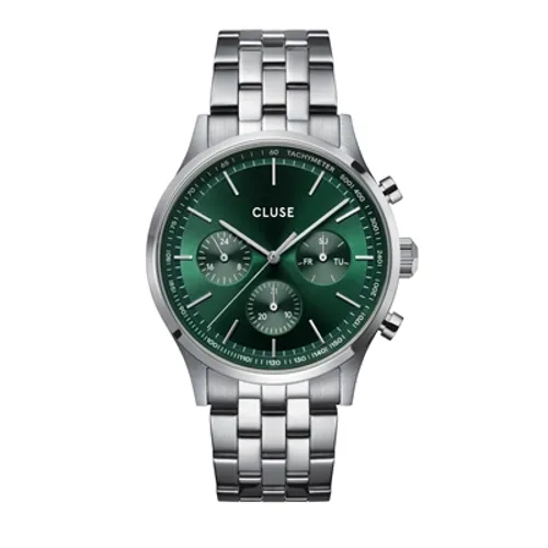 CLUSE Silver Antheor Multifunction Green Dial Watch - Silver