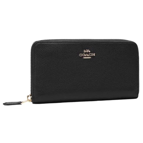 Coach , Black Leather Wallet with Zipper Closure ,Black female, Sizes: ONE SIZE