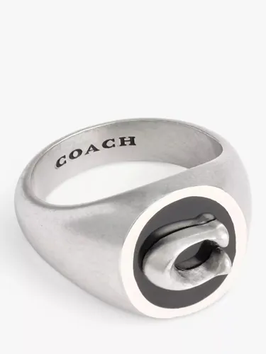 Coach C Motif Enamel Signet Ring, Silver - Black - Male - Size: RÂ½