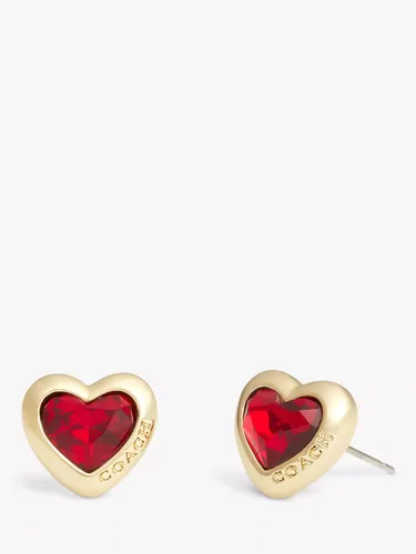 Coach Crystal Heart Stud Earrings, Gold/Red - Gold/Red - Female