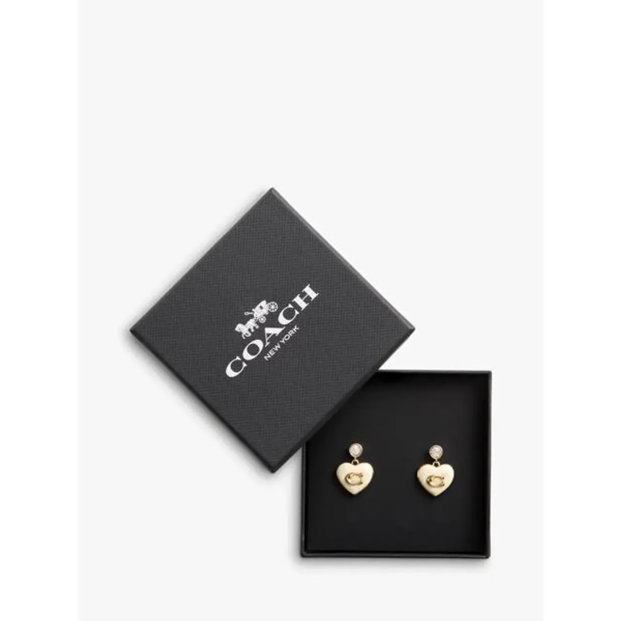 Coach Enamel and Crystal Heart Drop Earrings - Gold/Chalk - Female