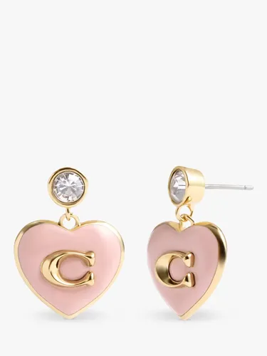 Coach Enamel and Crystal Heart Drop Earrings - Gold/Pink - Female