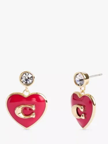 Coach Enamel and Crystal Heart Drop Earrings - Gold/Red - Female