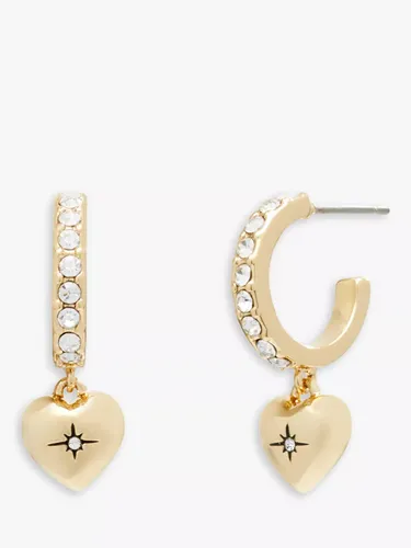 Coach Heart Charm Crystal Huggie Earrings, Gold - Gold - Female