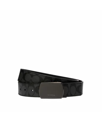 Coach Mens 38MM Modern Plaque Belt in Signature - Charcoal - One