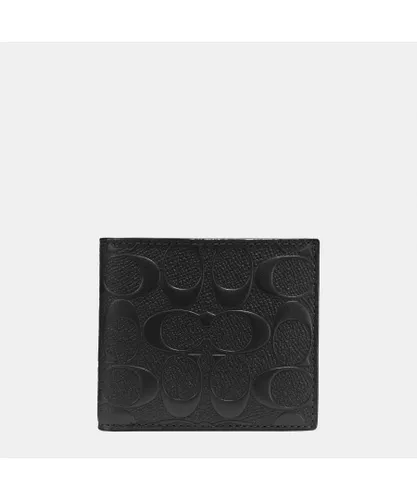 Coach Mens Coin Wallet in Sig Crossgrain - Black Leather - One Size