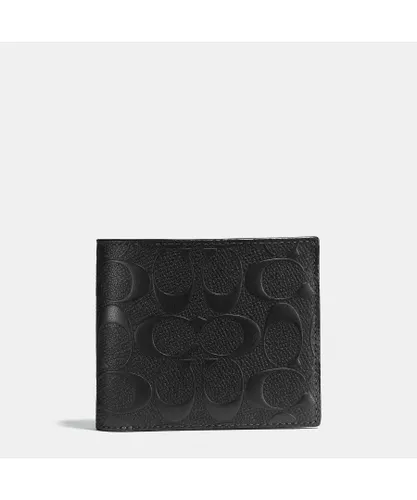 Coach Mens Compact ID Wallet in Sig Crossgrain - Black Leather - One Size