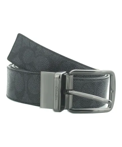 Coach Mens Wide Harness Signature Reversible Charcoal/Black Belt Leather - One