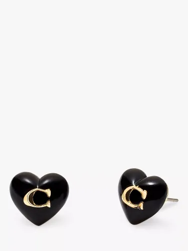 Coach Signature Sculpted C Motif Resin Heart Earrings, Black/Gold - Black/Gold - Female