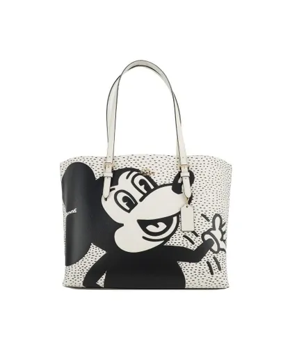 Coach WoMens (C6978) Mickey Mouse X Keith Haring Mollie Large Leather Shoulder Tote Bag - Black/White - One Size