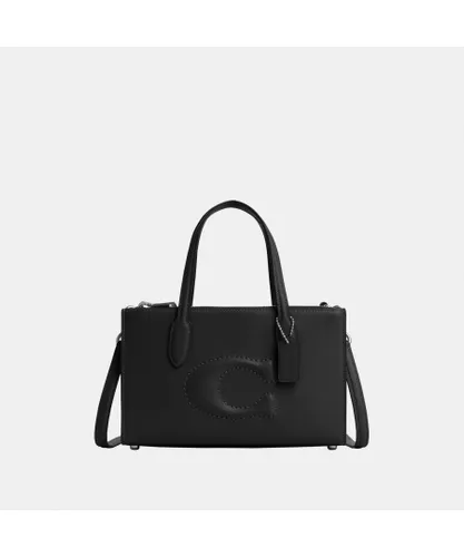 Coach Womens Nina Small Tote with Debossed Sculpted C Bag - Black Leather - One Size