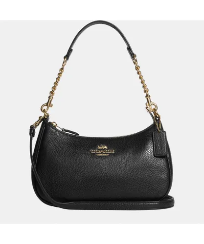Coach Womens Pebbled Leather Teri Shoulder Bag with Chain Strap - Black - One Size
