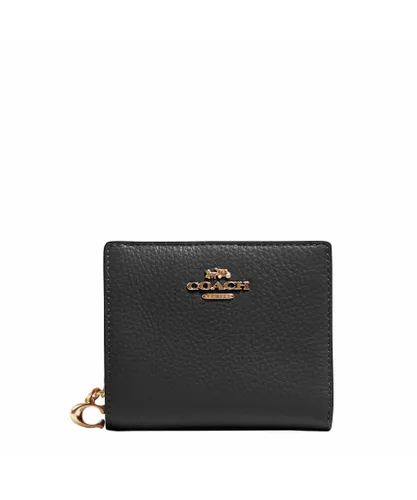 Coach Womens Refined Pebbled Leather Snap Wallet - Black - One Size