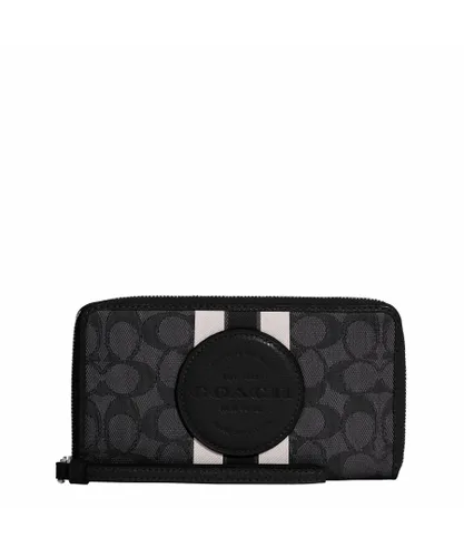 Coach Womens Signature Striped Jacquard with Patch Dempsey Large Phone Wallet - Black/Dark Grey - One Size