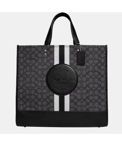 Coach Womens Signature Striped Jacquard with Patch Dempsey Tote 40 Bag - Black/Dark Grey - One Size