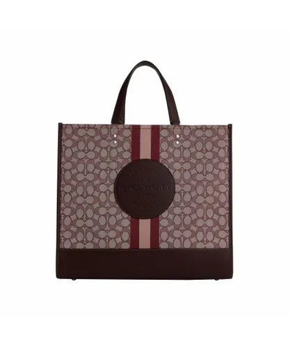 Coach Womens Signature Striped Jacquard with Patch Dempsey Tote 40 Bag - Dark Red - One Size