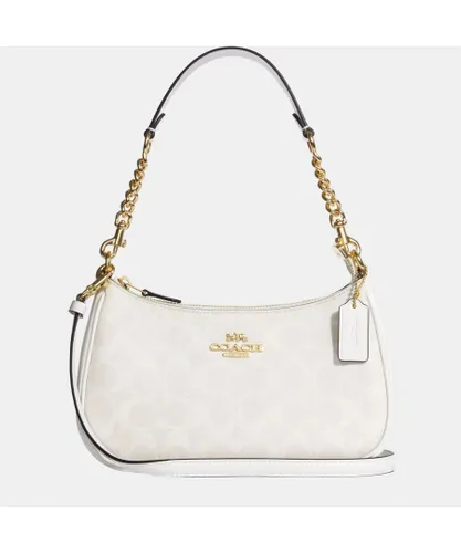 Coach Womens Signature Teri Shoulder Bag with Chain Strap - White - One Size