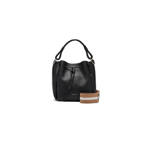 Coccinelle , Black Leather Bucket Bag with Drawstring Closure ,Black female, Sizes: ONE SIZE