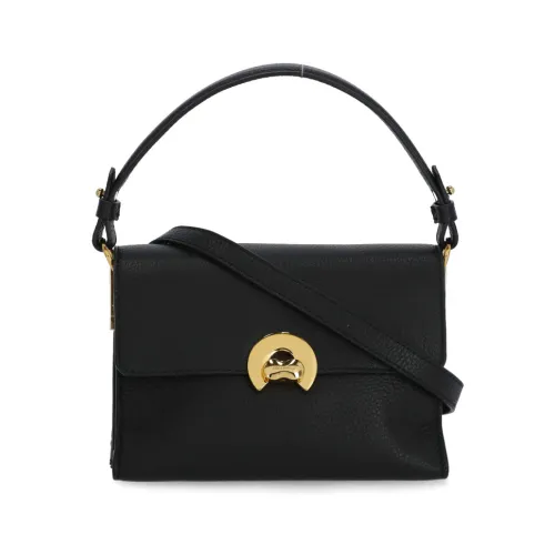 Coccinelle , Black Pebbled Leather Handbag with Turn-Lock Fastening ,Black female, Sizes: ONE SIZE