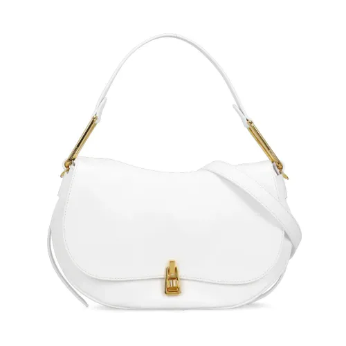 Coccinelle , White Leather Shoulder Bag with Flap Compartment ,White female, Sizes: ONE SIZE