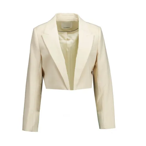 Co'Couture , Elegant Offwhite Crop Blazer for Women ,Beige female, Sizes: