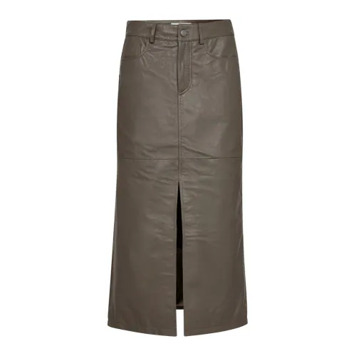 Co'Couture , Leather Slit Skirt with Pockets ,Gray female, Sizes: