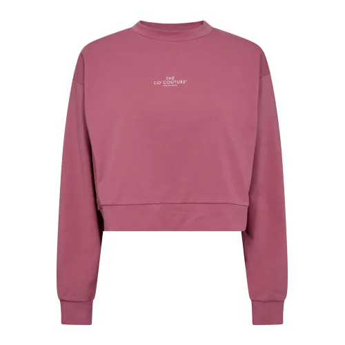 Co'Couture , Logo Crop Sweatshirt ,Pink female, Sizes: