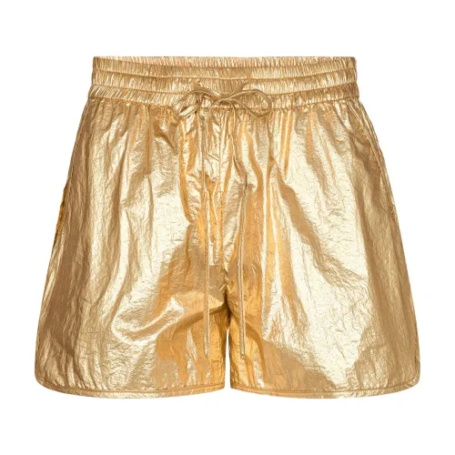Co'Couture , Metallic Elastic Waistband Shorts ,Yellow female, Sizes:
