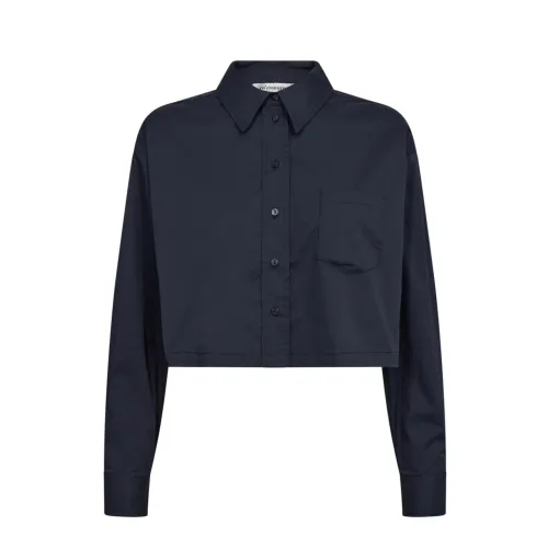 Co'Couture , Navy Cottoncc Crisp Crop Shirt Blouse ,Blue female, Sizes: