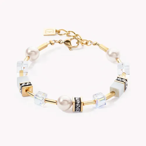 Coeur De Lion Classic GEOCUBE Bracelet Gold Crystal Pearl White