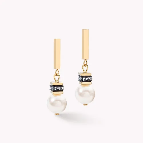 Coeur De Lion Classic GEOCUBE Earrings Gold Crystal Pearl White