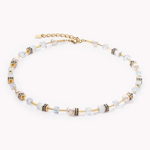 Coeur De Lion Classic GEOCUBE Necklace Gold Crystal Pearl White