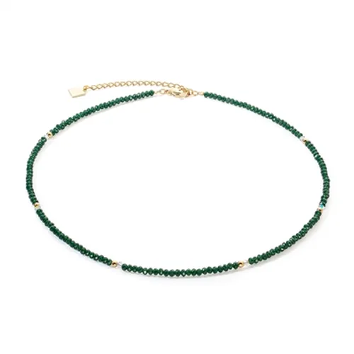 Coeur De Lion Gold Dark Green Beaded Necklace - Silver