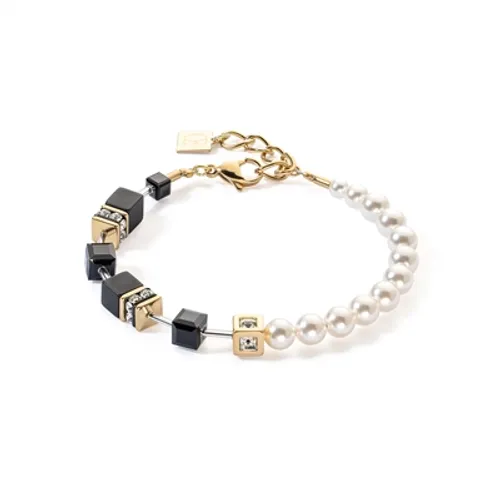 Coeur De Lion Gold Pearl and Onyx GeoCube Bracelet - Silver