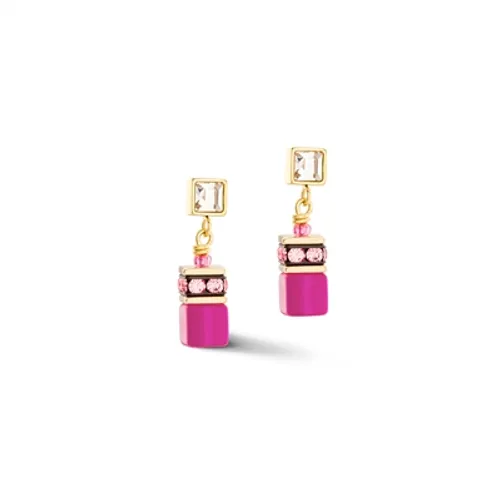 Coeur De Lion Gold Pink GeoCube Drop Earrings - Silver