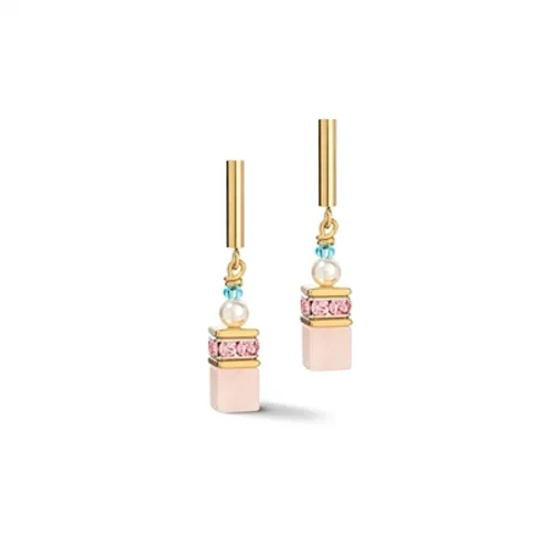 Coeur De Lion Gold Tone Pearl and Pastels Cubed Earrings - Gold
