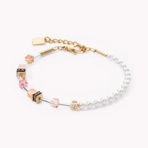 Coeur De Lion Graduated GEOCUBE Bracelet Gold Crystal Pearl Apricot