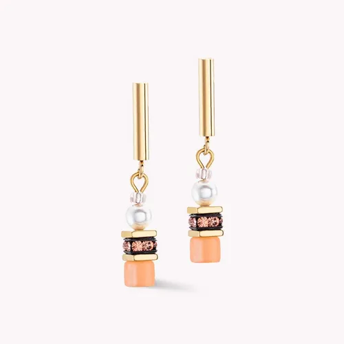 Coeur De Lion Graduated GEOCUBE Earrings Gold Crystal Pearl Apricot
