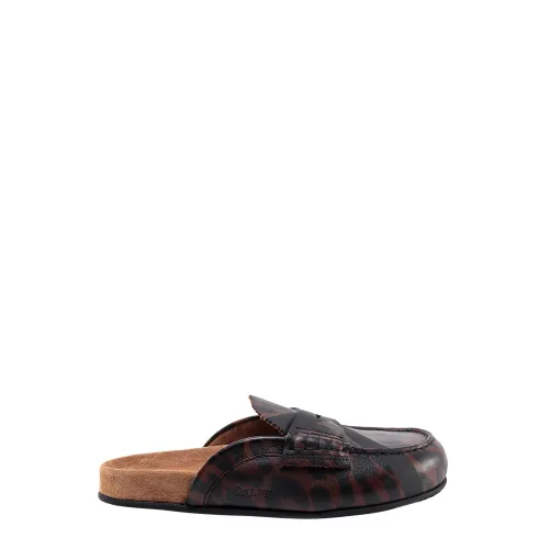 College , Luxurious Leather Mules with Iconic Print ,Brown male, Sizes: