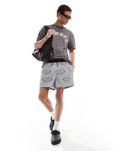 COLLUSION branded fishnet swim shorts in grey