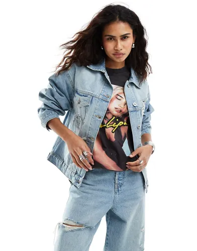 COLLUSION co-ord denim trucker jacket with rips in lightwash-Blue