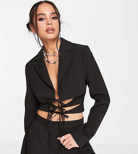 COLLUSION cropped blazer with tie detail in black co-ord