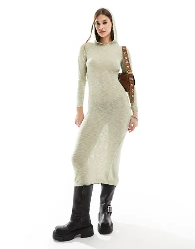 COLLUSION hooded maxi knitted dress in ecru-White